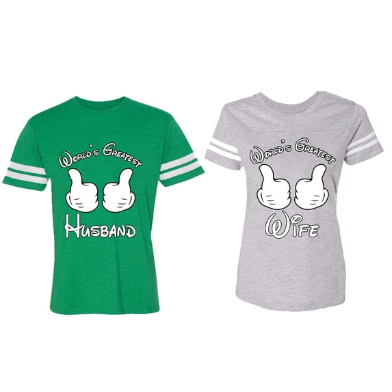 World's Greatest Husband Wife Matching Couple Cotton Jerseys (Men Green / Women Heather) (Men XL / Women S)