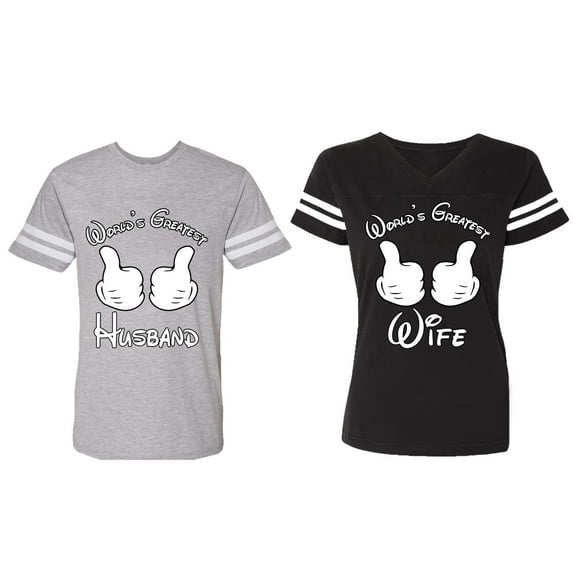 World's Greatest Husband Wife Matching Couple Cotton Jerseys (Men Heather / Women Black) (Men L / Women S)