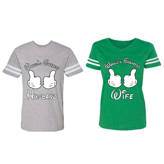 World's Greatest Husband Wife Matching Couple Cotton Jerseys (Men Heather / Women Green) (Men XXL / Women XXL)