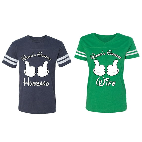World's Greatest Husband Wife Matching Couple Cotton Jerseys (Men Navy / Women Green) (Men M / Women XXL)