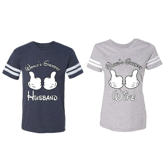 World's Greatest Husband Wife Matching Couple Cotton Jerseys (Men Navy / Women Heather) (Men L / Women M)