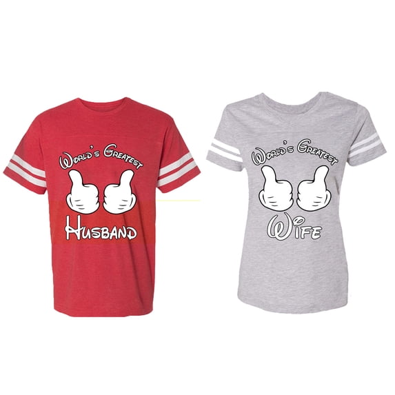 World's Greatest Husband Wife Matching Couple Cotton Jerseys (Men Red / Women Heather) (Men XXL / Women S)