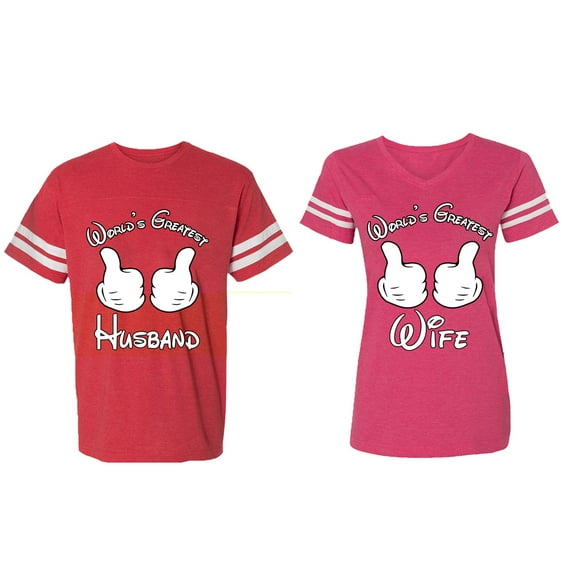 World's Greatest Husband Wife Matching Couple Cotton Jerseys (Men Red / Women Pink) (Men XXL / Women L)