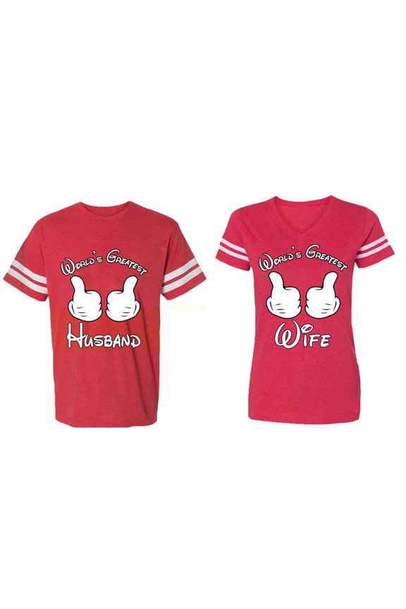 World's Greatest Husband Wife Matching Couple Cotton Jerseys (Men Red / Women Red) (Men L / Women L)