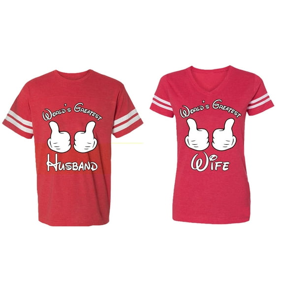 World's Greatest Husband Wife Matching Couple Cotton Jerseys (Men Red / Women Red) (Men XXL / Women XXL)