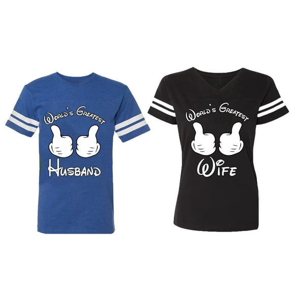 World's Greatest Husband Wife Matching Couple Cotton Jerseys (Men Royal / Women Black) (Men XL / Women L)