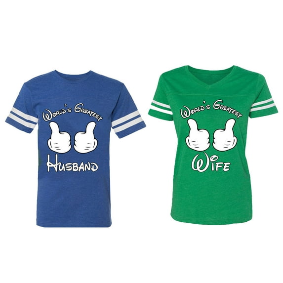 World's Greatest Husband Wife Matching Couple Cotton Jerseys (Men Royal / Women Green) (Men XXXL / Women XXL)