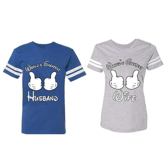 World's Greatest Husband Wife Matching Couple Cotton Jerseys (Men Royal / Women Heather) (Men XL / Women S)