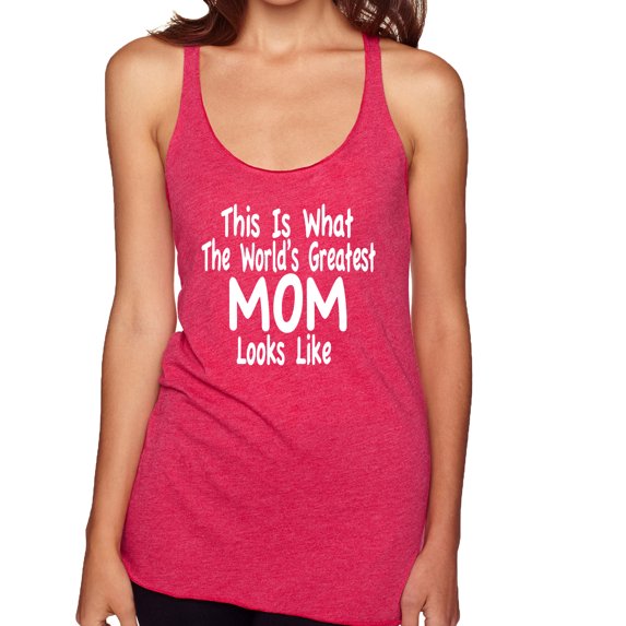 World's Greatest Mom Looks Like Mother's Day Tri-Blend Racerback Tank Top, Shocking Pink, Large