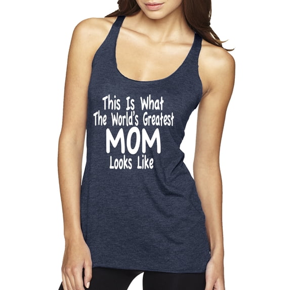 World's Greatest Mom Looks Like Mother's Day Tri-Blend Racerback Tank Top, Vintage Navy, Medium