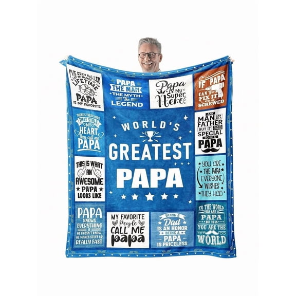 General World's Greatest Papa Flannel Throw Blanket - Soft & Cozy Grandpa From Grandkids, Vintage Style With Fun & Heartfelt Messages, All-Season Sofa Or TV Blanket, Blue
