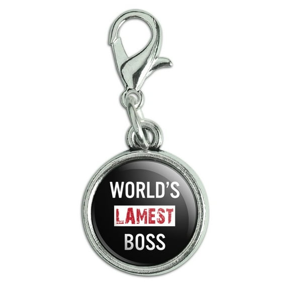 World's Lamest Boss Antiqued Bracelet Pendant Zipper Pull Charm with Lobster Clasp