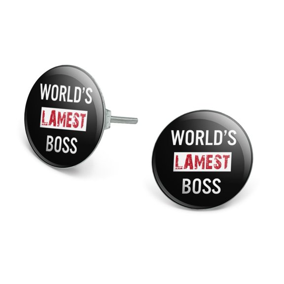 World's Lamest Boss Novelty Silver Plated Stud Earrings