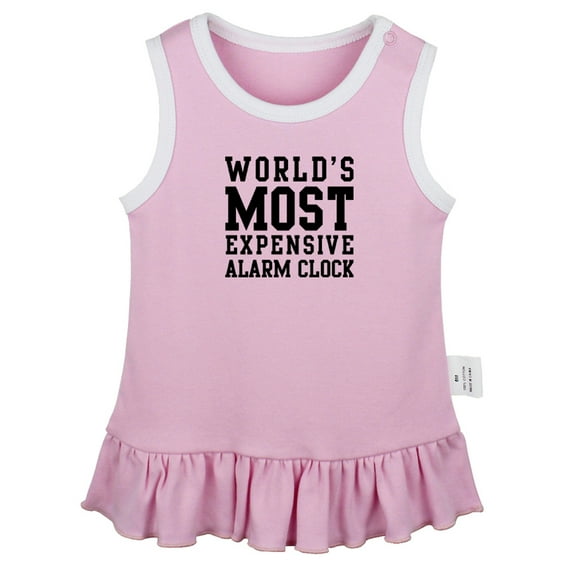 World's Most Expensive Alarm Clock Funny Dresses For Baby, Newborn Babies Skirts, Infant Princess Dress, 0-24M Kids Graphic Clothes (Pink Sleeveless Dresses, 12-18 Months)