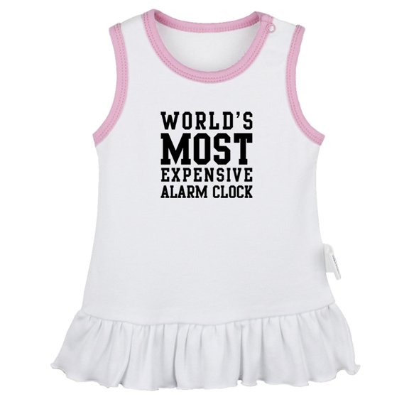 World's Most Expensive Alarm Clock Funny Dresses For Baby, Newborn Babies Skirts, Infant Princess Dress, 0-24M Kids Graphic Clothes (White Sleeveless Dresses, 0-6 Months)