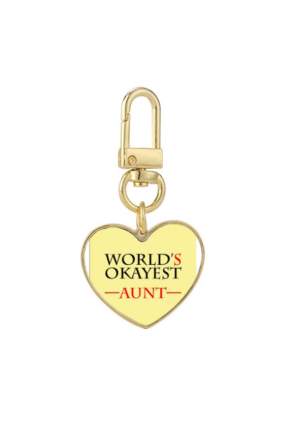 World's Okayest Aunt Best Quote Gold Heart Keychain Metal Keyring Holder