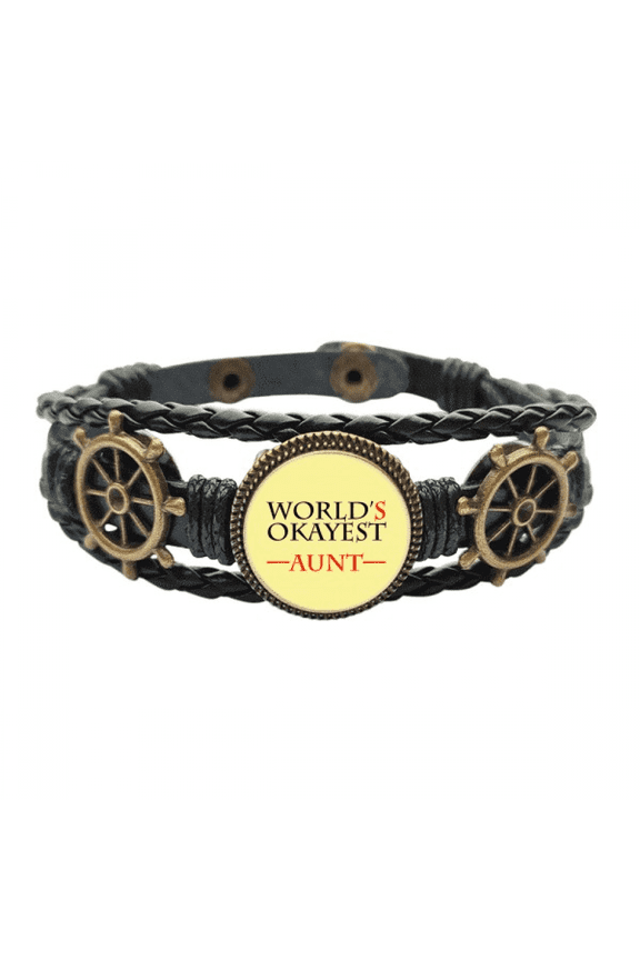 World's Okayest Aunt Best Quote Leather Braided Ocean Bracelet Wristband