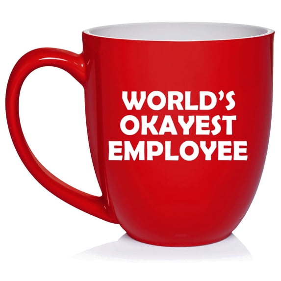 World's Okayest Employee Funny Gift Ceramic Coffee Mug Tea Cup Gift (16oz Red)