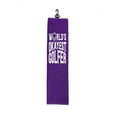 thumbnail image 1 of World's Okayest Golfer White Vinyl on Purple Towel 16" x 22" Tri-Fold Looped Polyester Waffle Golf Towel with Swivel Clip for Golf Bag WGT016, 1 of 1