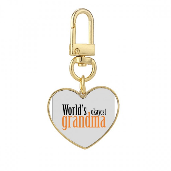 World's Okayest Grandma Nana Best Quote Gold Heart Keychain Metal Keyring Holder
