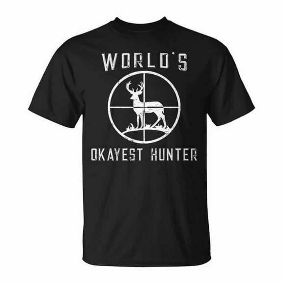 World’s Okayest Hunter Hunting Graphic Tee – Humorous Cotton Unisex Adult T-Shirt, Soft Casual Crewneck for Outdoor Enthusiasts and Everyday Wear, Size M, Color Black