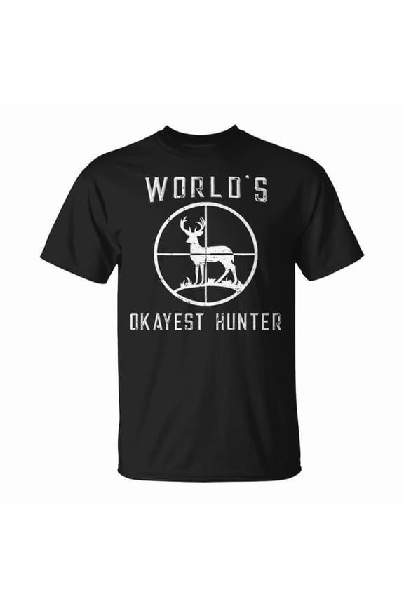 World’s Okayest Hunter Hunting Graphic Tee – Humorous Cotton Unisex Adult T-Shirt, Soft Casual Crewneck for Outdoor Enthusiasts and Everyday Wear, Size S, Color Black