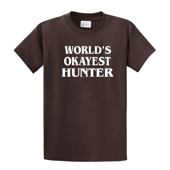 World's Okayest Hunter T Shirt Funny Tee for Hunting-Brown-Small