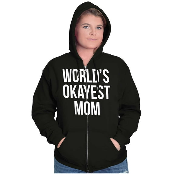 World's Okayest Mom Hilarious Mothers Womens Plus Size Graphic Zipper Hoodie Brisco Brands 2X