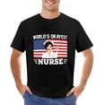 thumbnail image 1 of World's Okayest Nurse US Flag Men’s T-Shirt 100% Cotton Casual Short Sleeve Tops Gift Tee Black XS, 1 of 2