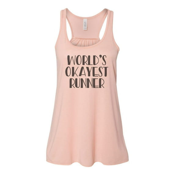 "World's Okayest Runner, Runner Tank Top, Racerback, Soft Bella Canvas, Sublimation, Gym Shirt, Women's Running, Gift For Runner, Running T, Peach, SMALL"