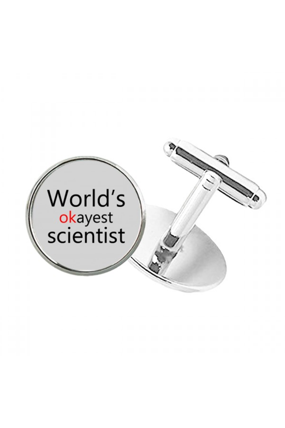 World's Okayest Scientist Best Quote Round Button Cuff Clip Stud Cufflinks