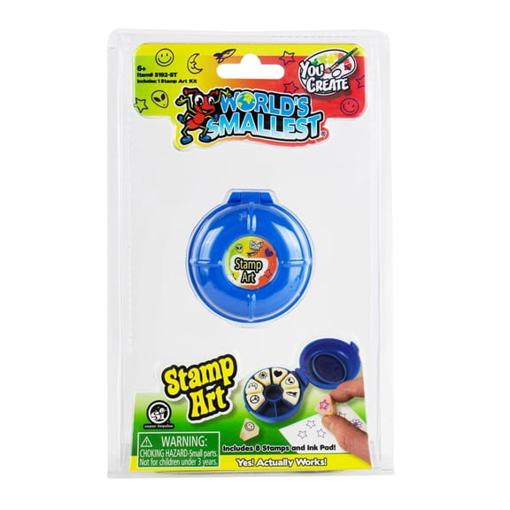 Worlds Smallest You Create Stamp Art Kit, Mini Working Stamp Set with 8 Stamps and Ink Pad, Collectible Arts & Crafts Toy, Ages 6+