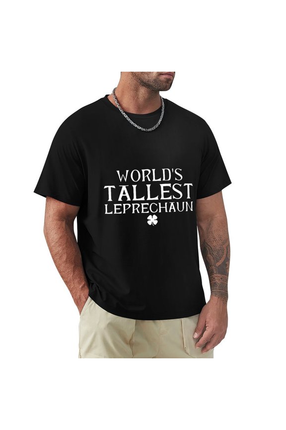 World’s Tallest Leprechaun Men's HD Print Classic Short Sleeve T-Shirts Black 2XL
