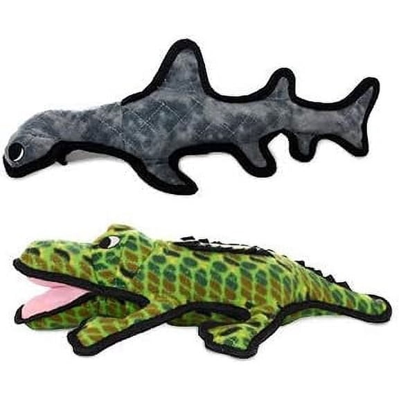 World's Tuffest Soft Dog Toy - Ocean Alligator-Squeakers - Multiple Layers. Made Durable, Strong & Tough. Interactive Play (Tug, Toss & Fetch). Machine Washable & Floats. (Combo Pack)