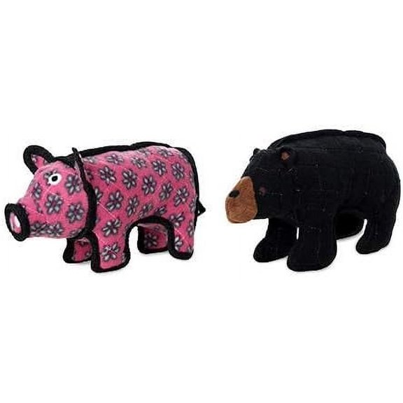 World's Tuffest Soft Dog Toy- Zoo Jr Bear & Jr Pig- Combo Pack- Squeaker -Multiple Layers. Made Durable, Strong & Tough. Interactive Play(Tug, Toss & Fetch).Machine Washable & Floats.