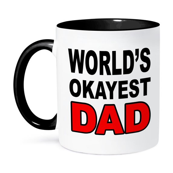 3dRose, World’s okayest dad, Red, 15oz Two-Tone Black Mug