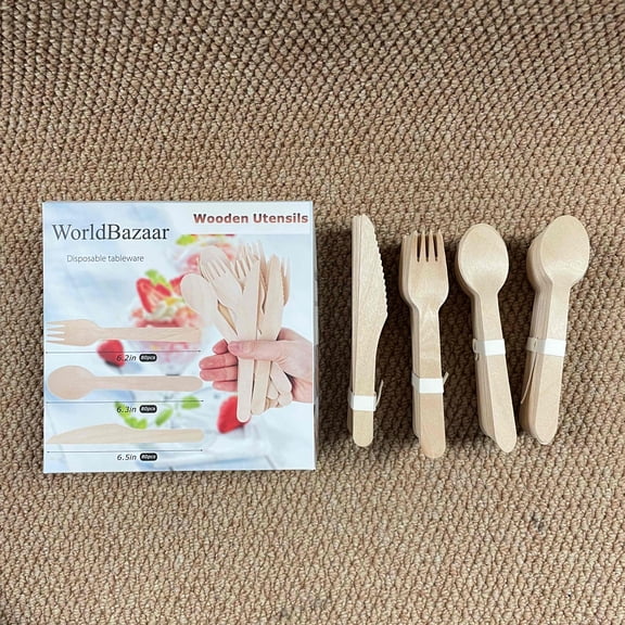 WorldBazaar Disposable tableware 240-Piece Set (Knives, Forks, Spoons), Ideal for Parties, Weddings, and Events