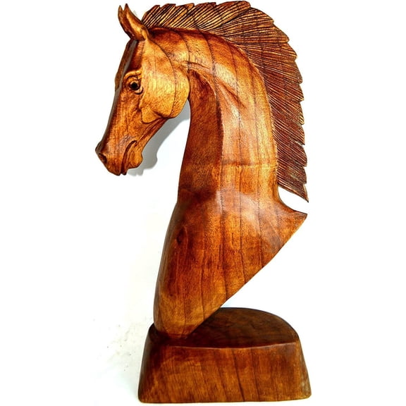WorldBazzar Huge 20" Hand Carved Mahogany Horse Head Bust Western Statue