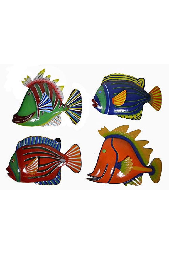 Set 4 Large Beautiful Unique Fish Metal Hanging Wall Art