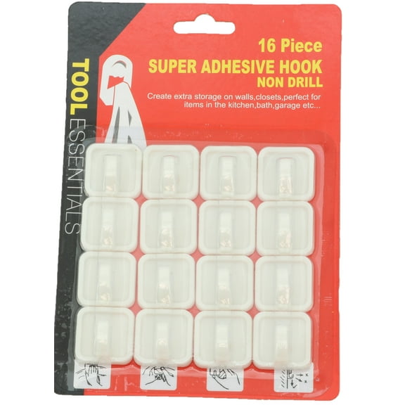 WorldWide Sales Online Self Adhesive Hooks, Plastic, 16 Pieces
