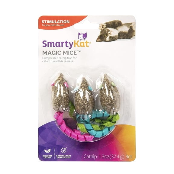 SmartyKat Magic Mice (Set of 3) Compressed Pure & Potent Catnip and Ribbon Cat Toys
