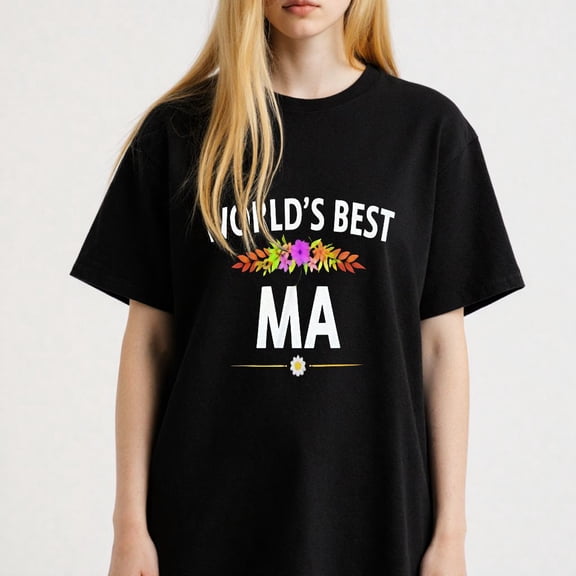Worlds Best Ma Floral Printing T Shirt Adult Tee