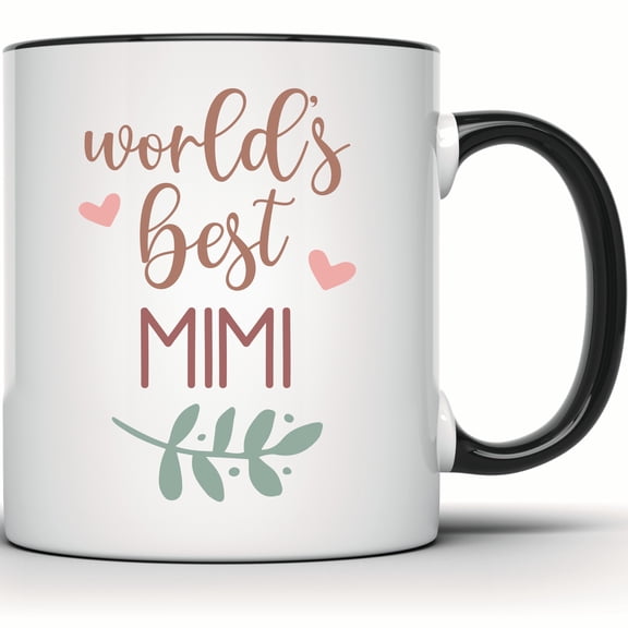 Worlds Best Mimi Mug - Perfect Gift for Mimi - Coffee Mug for Grandma - Mothers Day or Birthday Present - New Mimi Gift - 11 Ounce Black Rim Handle Novelty Coffee Cup - WMUG1128-BLK