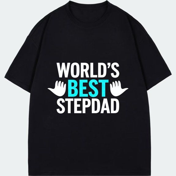 Worlds Best Stepdad T-Shirt Black Text And Hand Print Design For Father Day Gift
