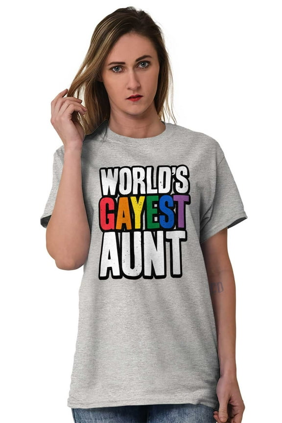 Worlds Gayest Aunt LGBTQ Family Pride Women's Graphic T Shirt Tees Brisco Brands L
