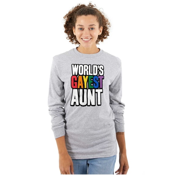 Worlds Gayest Aunt LGBTQ Family Pride Women's Long Sleeve T Shirt Brisco Brands M