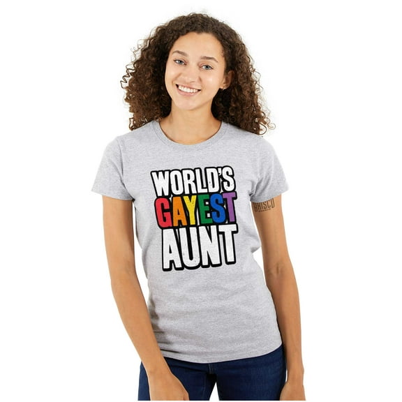 Worlds Gayest Aunt LGBTQ Family Pride Womens Slim Fit Graphic Tee Brisco Brands S