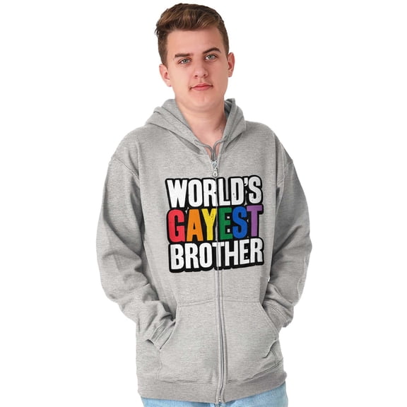 Worlds Gayest Brother Sibling Pride Zip Hoodie Sweatshirt Men Brisco Brands S
