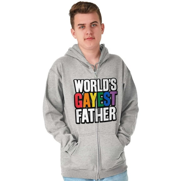 Worlds Gayest Father Queer Parent Men's Big & Tall Graphic Zip Up Hoodie Brisco Brands 4X