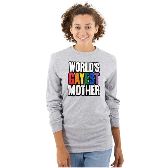 Worlds Gayest Mother Queer Mom Women Plus Size Long Sleeve Graphic Tee Brisco Brands 2X